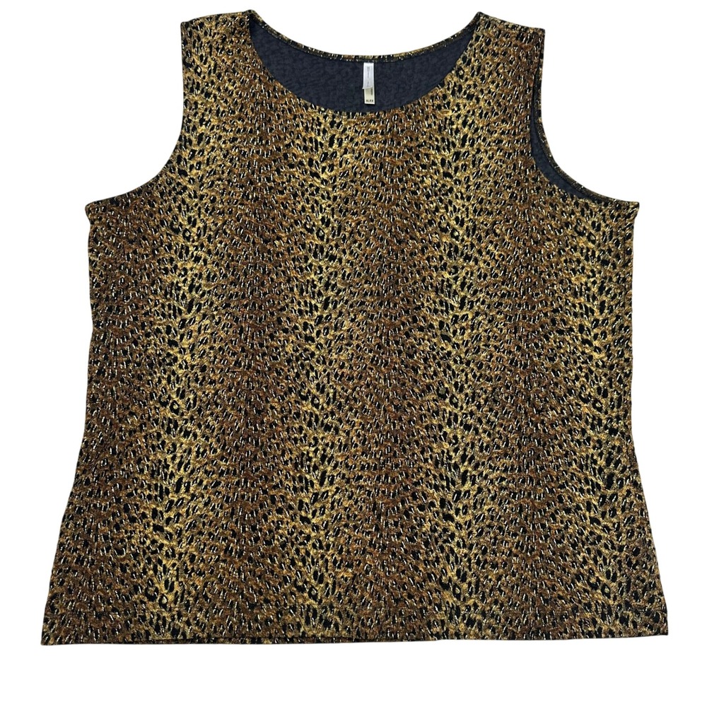 White Stag Womens VTG XL Leopard Print Sleeveless Tank Top Metallic Sheer Slinky